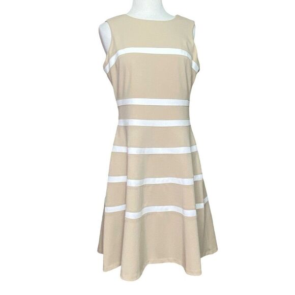 Tommy Hilfiger Beige and White Striped Dress Size 8 Fit and Flare - Picture 1 of 9